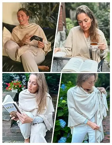 PULI Womens Large Cross Front Poncho Sweater Wrap Topper Knitted Elegant Shawls Cape for Fall Winter - 3