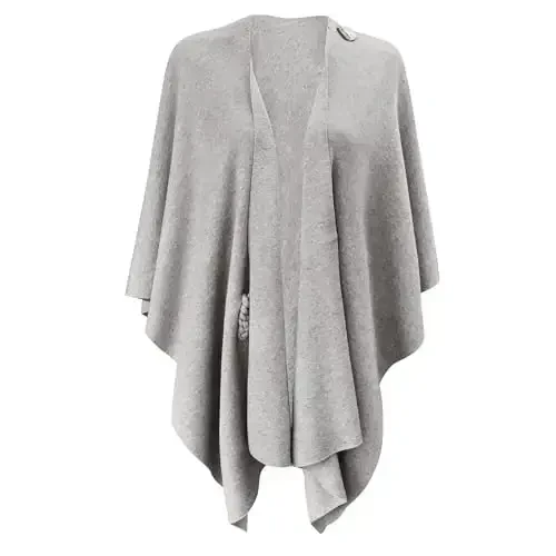 PULI Womens Large Cross Front Poncho Sweater Wrap Topper Knitted Elegant Shawls Cape for Fall Winter - 5