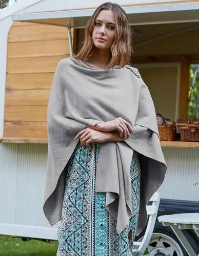 PULI Womens Large Cross Front Poncho Sweater Wrap Topper Knitted Elegant Shawls Cape for Fall Winter - 2