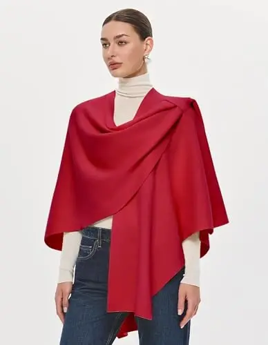 PULI Womens Large Cross Front Poncho Sweater Wrap Topper Knitted Elegant Shawls Cape for Fall Winter - 3