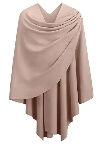 PULI Womens Large Cross Front Poncho Sweater Wrap Topper Knitted Elegant Shawls Cape for Fall Winter 