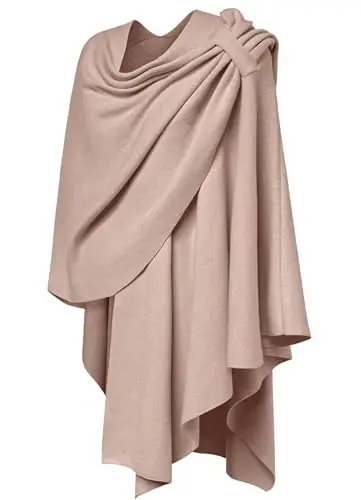 PULI Womens Large Cross Front Poncho Sweater Wrap Topper Knitted Elegant Shawls Cape for Fall Winter - 3