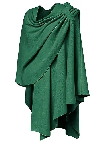 PULI Womens Large Cross Front Poncho Sweater Wrap Topper Knitted Elegant Shawls Cape for Fall Winter - 5
