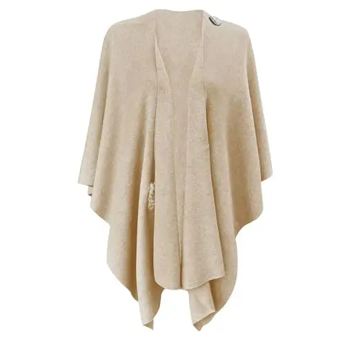 PULI Womens Large Cross Front Poncho Sweater Wrap Topper Knitted Elegant Shawls Cape for Fall Winter - 5