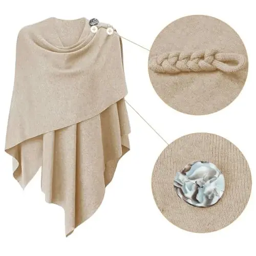 PULI Womens Large Cross Front Poncho Sweater Wrap Topper Knitted Elegant Shawls Cape for Fall Winter - 3