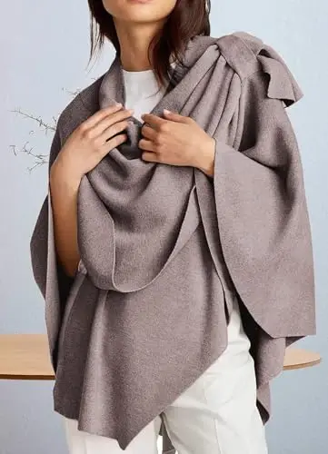 PULI Womens Large Cross Front Poncho Sweater Wrap Topper Knitted Elegant Shawls Cape for Fall Winter - 4