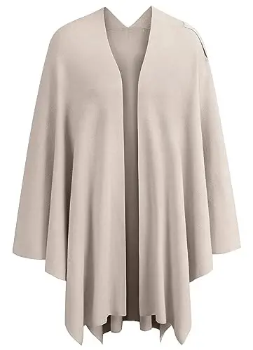 PULI Womens Large Cross Front Poncho Sweater Wrap Topper Knitted Elegant Shawls Cape for Fall Winter - 4