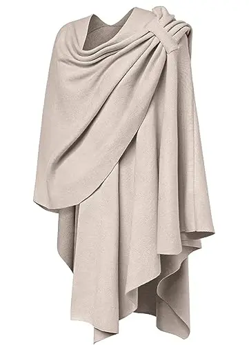 PULI Womens Large Cross Front Poncho Sweater Wrap Topper Knitted Elegant Shawls Cape for Fall Winter - 5