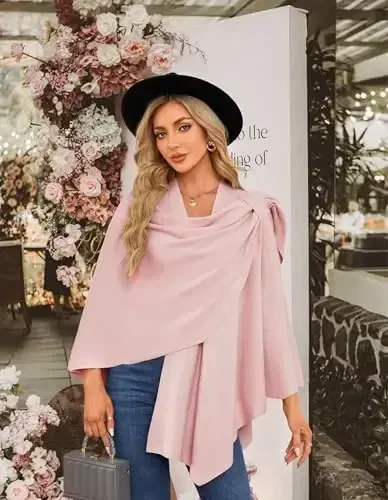 PULI Womens Large Cross Front Poncho Sweater Wrap Topper Knitted Elegant Shawls Cape for Fall Winter - 3