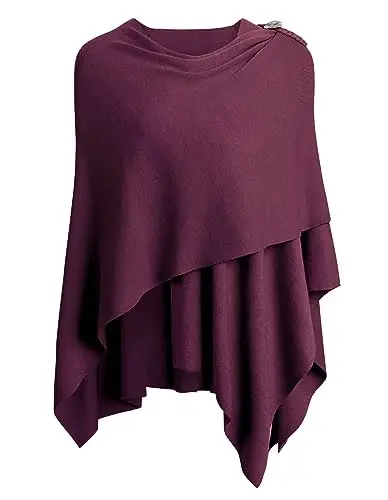 PULI Womens Large Cross Front Poncho Sweater Wrap Topper Knitted Elegant Shawls Cape for Fall Winter - 1
