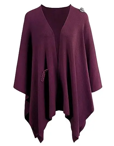 PULI Womens Large Cross Front Poncho Sweater Wrap Topper Knitted Elegant Shawls Cape for Fall Winter - 2