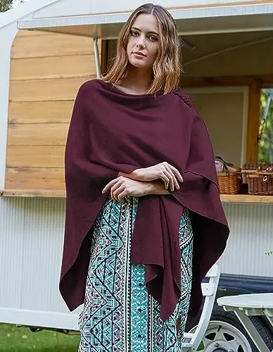 PULI Womens Large Cross Front Poncho Sweater Wrap Topper Knitted Elegant Shawls Cape for Fall Winter - 5