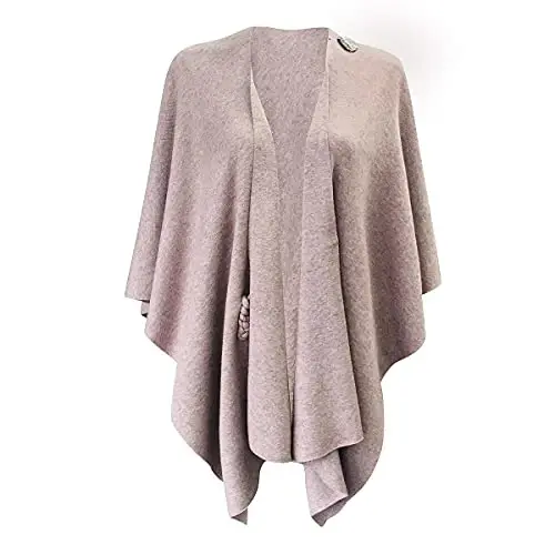 PULI Womens Large Cross Front Poncho Sweater Wrap Topper Knitted Elegant Shawls Cape for Fall Winter - 2