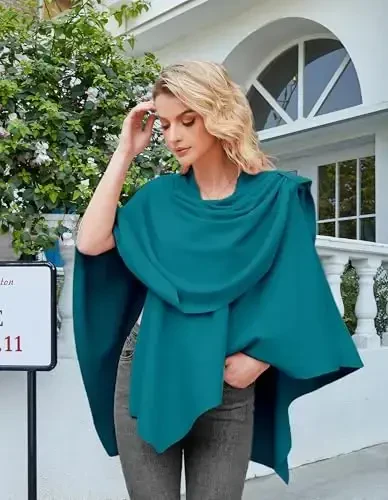 PULI Womens Large Cross Front Poncho Sweater Wrap Topper Knitted Elegant Shawls Cape for Fall Winter - PULI (1)