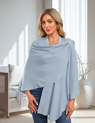 PULI Womens Large Cross Front Poncho Sweater Wrap Topper Knitted Elegant Shawls Cape for Fall Winter - 2