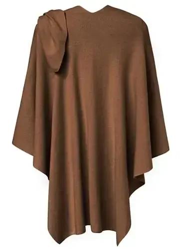 PULI Womens Large Cross Front Poncho Sweater Wrap Topper Knitted Elegant Shawls Cape for Fall Winter - 5