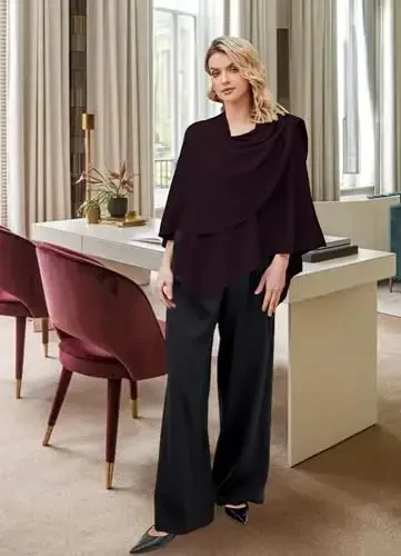 PULI Womens Large Cross Front Poncho Sweater Wrap Topper Knitted Elegant Shawls Cape for Fall Winter - PULI (1)