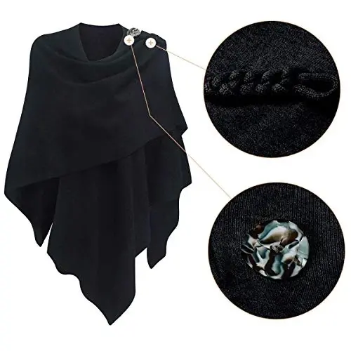 PULI Womens Large Cross Front Poncho Sweater Wrap Topper Knitted Elegant Shawls Cape for Fall Winter - 4