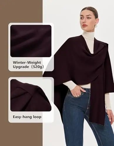 PULI Womens Large Cross Front Poncho Sweater Wrap Topper Knitted Elegant Shawls Cape for Fall Winter - 2