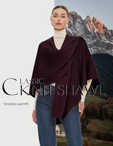 PULI Womens Large Cross Front Poncho Sweater Wrap Topper Knitted Elegant Shawls Cape for Fall Winter - 3