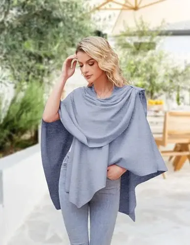 PULI Womens Large Cross Front Poncho Sweater Wrap Topper Knitted Elegant Shawls Cape for Fall Winter - 2