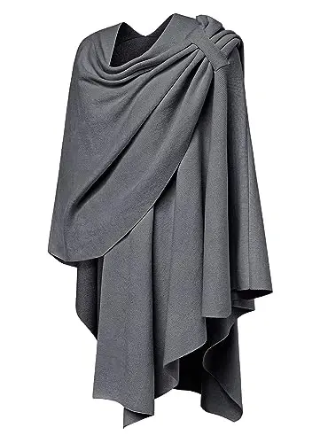 PULI Womens Large Cross Front Poncho Sweater Wrap Topper Knitted Elegant Shawls Cape for Fall Winter - 5