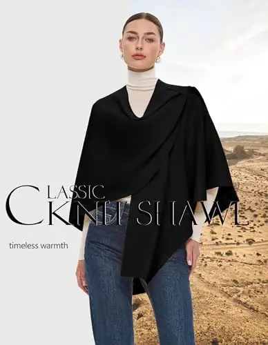 PULI Womens Large Cross Front Poncho Sweater Wrap Topper Knitted Elegant Shawls Cape for Fall Winter - 3