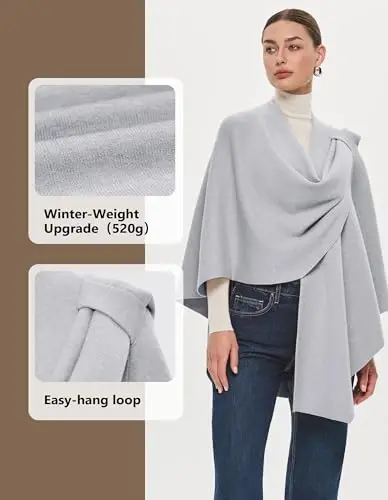 PULI Womens Large Cross Front Poncho Sweater Wrap Topper Knitted Elegant Shawls Cape for Fall Winter - 2