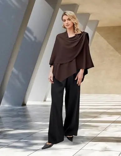 PULI Womens Large Cross Front Poncho Sweater Wrap Topper Knitted Elegant Shawls Cape for Fall Winter - PULI (1)