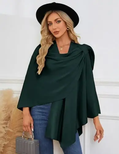 PULI Womens Large Cross Front Poncho Sweater Wrap Topper Knitted Elegant Shawls Cape for Fall Winter - 3