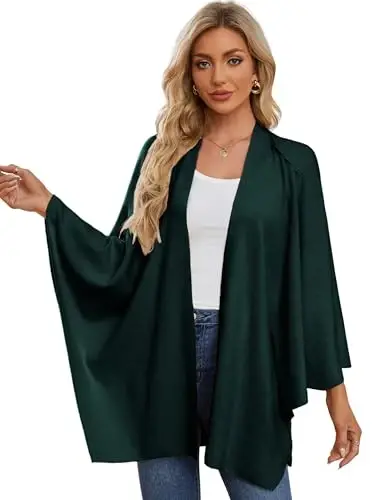 PULI Womens Large Cross Front Poncho Sweater Wrap Topper Knitted Elegant Shawls Cape for Fall Winter - 4