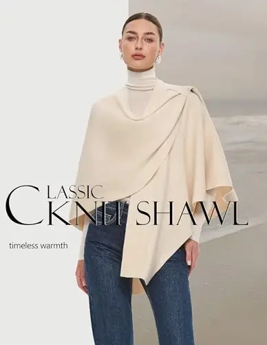 PULI Womens Large Cross Front Poncho Sweater Wrap Topper Knitted Elegant Shawls Cape for Fall Winter - 5