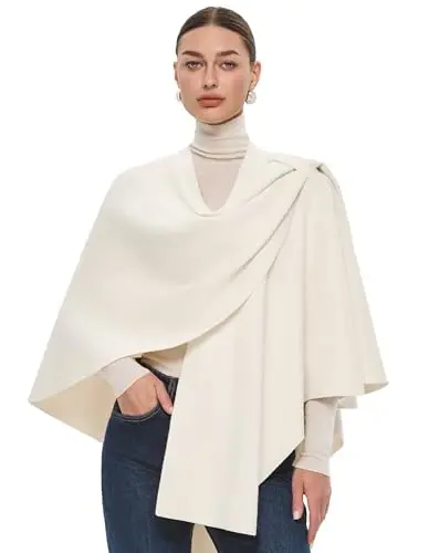 PULI Womens Large Cross Front Poncho Sweater Wrap Topper Knitted Elegant Shawls Cape for Fall Winter - 1