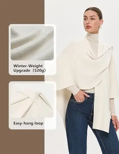 PULI Womens Large Cross Front Poncho Sweater Wrap Topper Knitted Elegant Shawls Cape for Fall Winter - 2