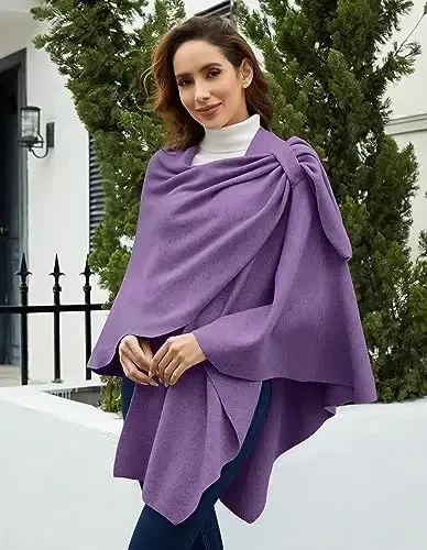 PULI Женский Большой Пончо С Перекрестным Передом Свитер Накидка Топ Вязаный Элегантный Платок Накидка Для Осени Зимы - 5