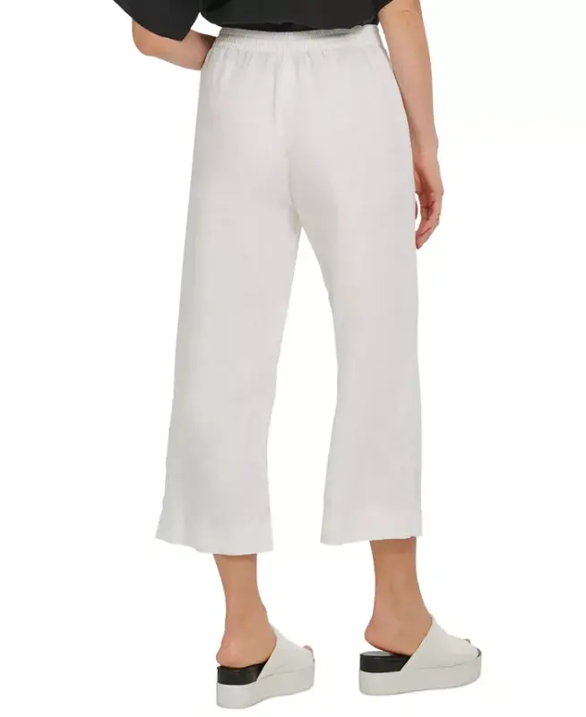 Pull-On Wide-Leg 100% Linen Pants - White - 2