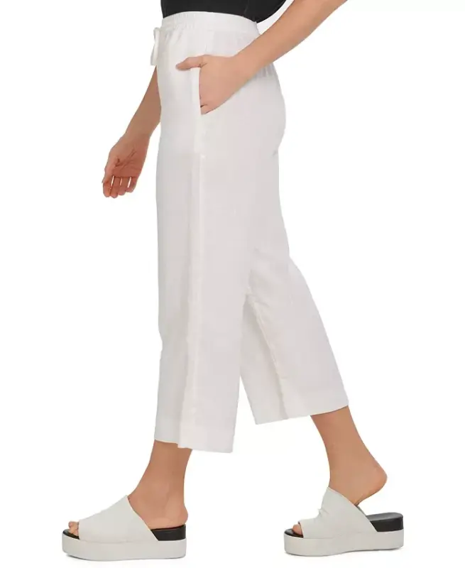 Pull-On Wide-Leg 100% Linen Pants - White - 3