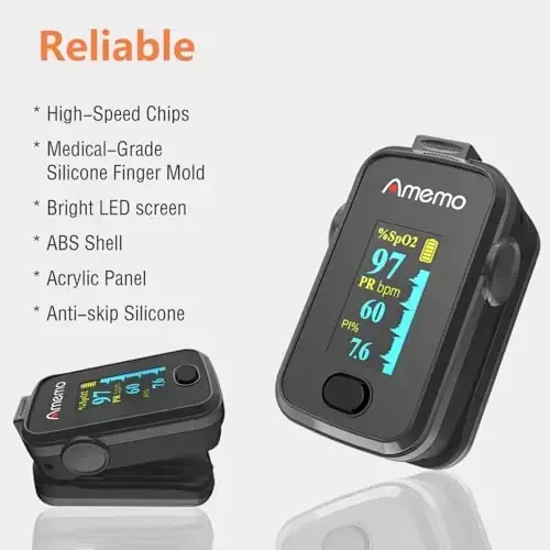 Pulse Oksimetri, OLED Displey Kislorod Monitori Barmoq uchi, Qon Kislorod Saturatsiyasi Monitori (SpO2) G'ilof, Silikon G'ilof bilan (Qora) - 3