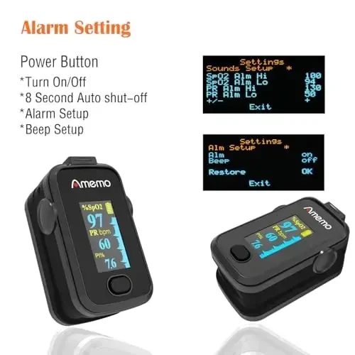 Pulse Oksimetri, OLED Displey Kislorod Monitori Barmoq uchi, Qon Kislorod Saturatsiyasi Monitori (SpO2) G'ilof, Silikon G'ilof bilan (Qora) - 5