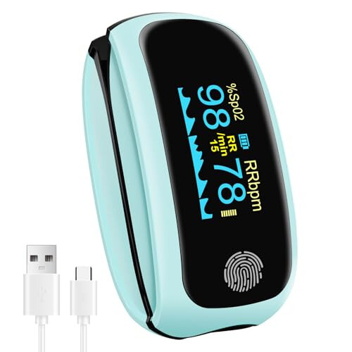 Pulse Oximeter Fingertip, Pulse Oximeter Rechargeable, Pulse Oximeter with Rechargeable, Fingertip Blood Oxygen Saturation Monitor Rechargeable, for Home Outdoor Sports Wide Use (Blue) - Manhero