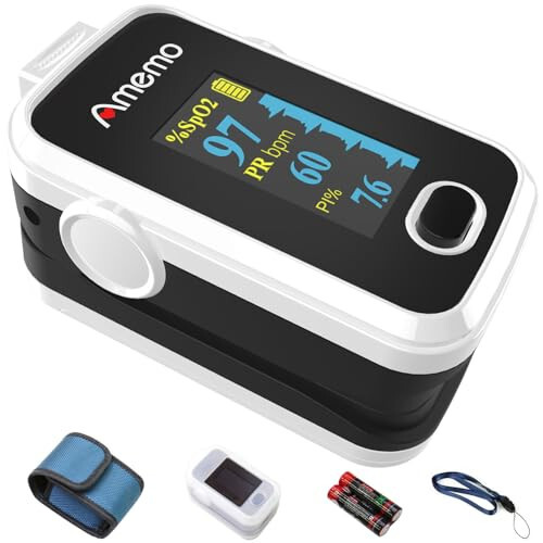 Pulse Oximeter Fingertip with Plethysmograph and Perfusion Index, Portable Blood Oxygen Saturation Monitor for Heart Rate and SpO2 Level, O2 Monitor Finger for Oxygen, Pulse Ox, Oximetro, (Black-White) - 13