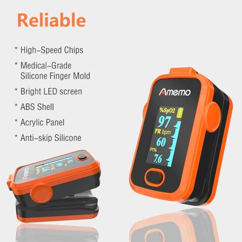 Pulse oximeter fingertip with Plethysmograph and Perfusion Index, Portable Blood Oxygen Saturation Monitor for Heart Rate and SpO2 Level, O2 Monitor Finger for Oxygen,Pulse Ox,Oximetro,(Red-Orange) - 5