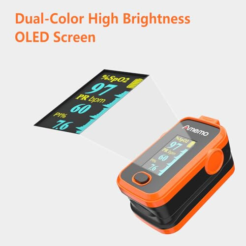 Pulse oximeter fingertip with Plethysmograph and Perfusion Index, Portable Blood Oxygen Saturation Monitor for Heart Rate and SpO2 Level, O2 Monitor Finger for Oxygen,Pulse Ox,Oximetro,(Red-Orange) - 9