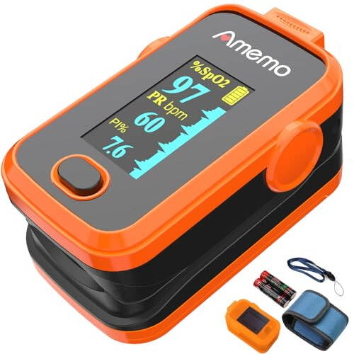 Pulse oximeter fingertip with Plethysmograph and Perfusion Index, Portable Blood Oxygen Saturation Monitor for Heart Rate and SpO2 Level, O2 Monitor Finger for Oxygen,Pulse Ox,Oximetro,(Red-Orange) - 1