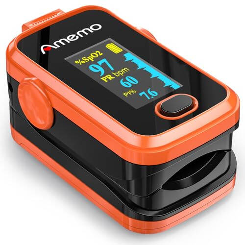 Pulse oximeter fingertip with Plethysmograph and Perfusion Index, Portable Blood Oxygen Saturation Monitor for Heart Rate and SpO2 Level, O2 Monitor Finger for Oxygen,Pulse Ox,Oximetro,(Red-Orange) - 6