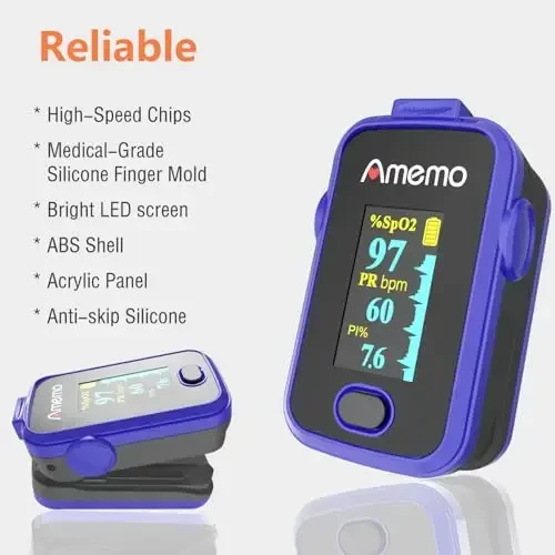 Pulse Oximeter,OLED Display Oxygen Monitor Fingertip,Blood Oxygen Saturation Monitor(SpO2) with Carrying Case,Silicone Cover (Blue) - 5