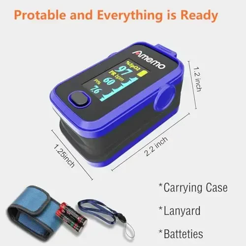 Pulse Oximeter,OLED Display Oxygen Monitor Fingertip,Blood Oxygen Saturation Monitor(SpO2) with Carrying Case,Silicone Cover (Blue) - 6