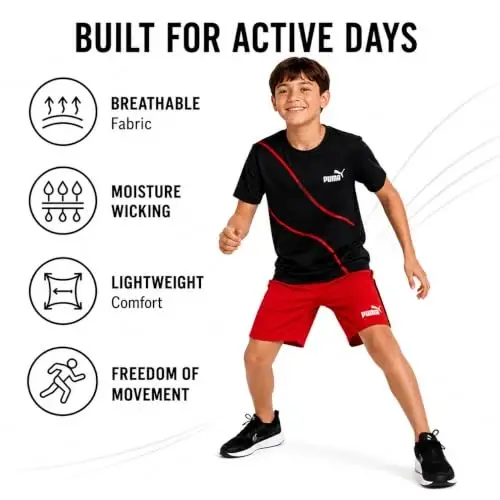 PUMA Bolalar uchun faol shortiklar to'plami - 2 qismli Dry Fit futbolka va ishlash sport zali shortiklari - O'g'il bolalar uchun faol kiyimlar to'plami (4-16) - PUMA