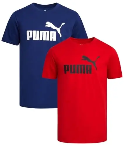 PUMA Boys 2 Pack Basic Logo Short Sleeve Crewneck T-Shirts (Sizes S-XL) | Soft Breathable Cotton Blend, Comfortable Short Sleeve Fit, Great for Running, Gym & Everyday Casual Wear - PUMA