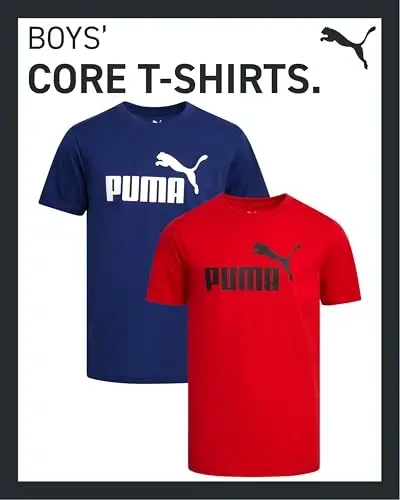 PUMA Boys 2 Pack Basic Logo Short Sleeve Crewneck T-Shirts (Sizes S-XL) | Soft Breathable Cotton Blend, Comfortable Short Sleeve Fit, Great for Running, Gym & Everyday Casual Wear - PUMA (1)